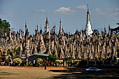 A view of the massive cluster of pagodas that make up the forest like Kakku pagoda complex. Shan State, Burma (Myanmar). 